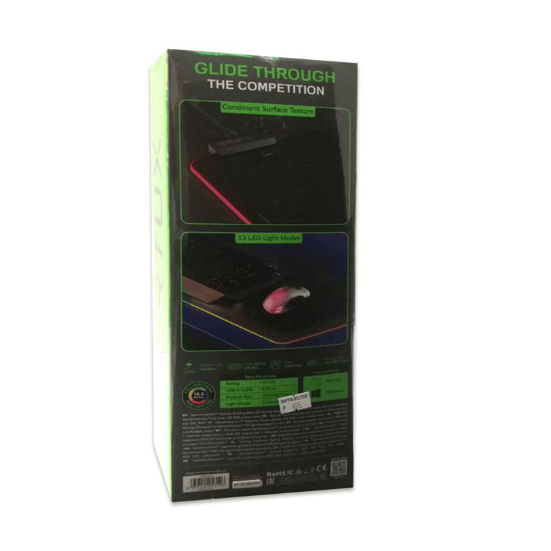 Vertux Swiftpad-XL Gameimmersion Smooth Scrolling RGB LED Gaming Mouse Pad Black - DataBlitz