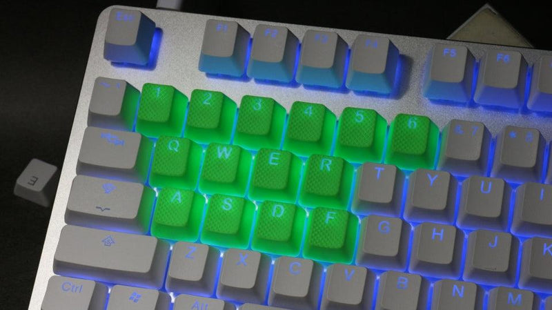 TAIHAO RUBBER DOUBLE SHOT BACKLIT GAMING KEYCAPS SET FOR CHERRY MX SWITCH TYPE (18-KEYS) (NEON GREEN) - DataBlitz
