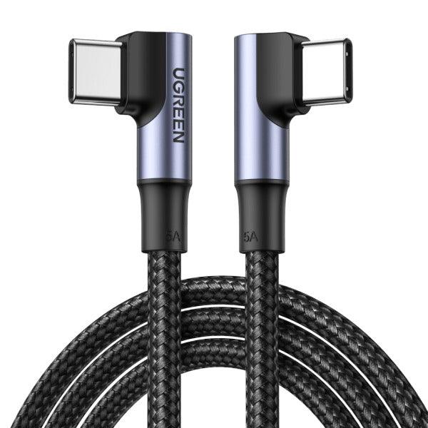 UGREEN Angled USB-C 2.0 Male To Angled USB-C 2.0 Male 5A Data Cable Aluminum Shell With Braided 1m (BLACK) (US335/70696) - DataBlitz