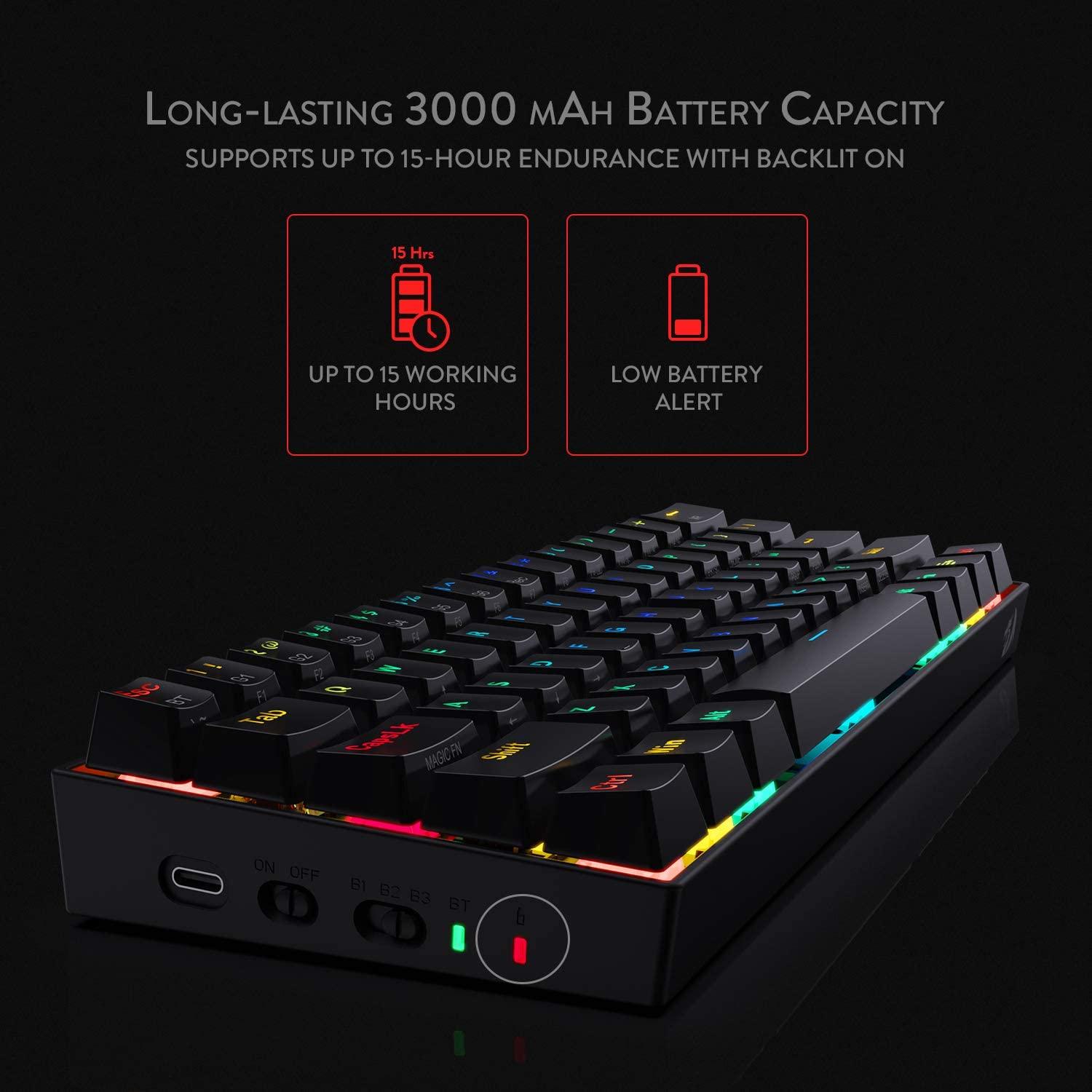 REDRAGON DRACONIC WIRELESS RGB MECHANICAL KEYBOARD (BLACK) (DUST-PROOF BROWN) (K530RGB) - DataBlitz