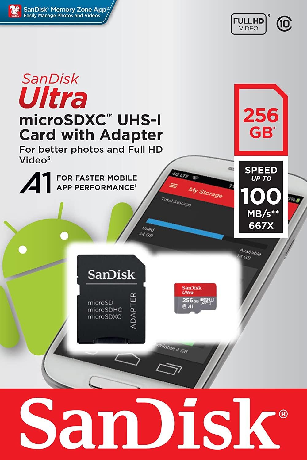 SANDISK ULTRA MICROSDXC CARD UHS-1 CLASS 10 A1 (120MB/S) 256GB (W/ ADAPTER) - DataBlitz