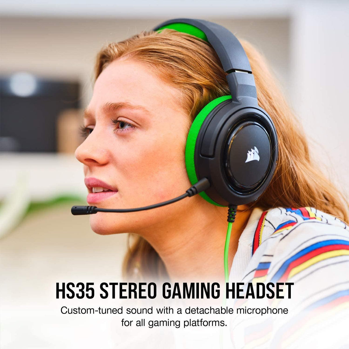 CORSAIR HS35 STEREO GAMING HEADSET (GREEN) - DataBlitz