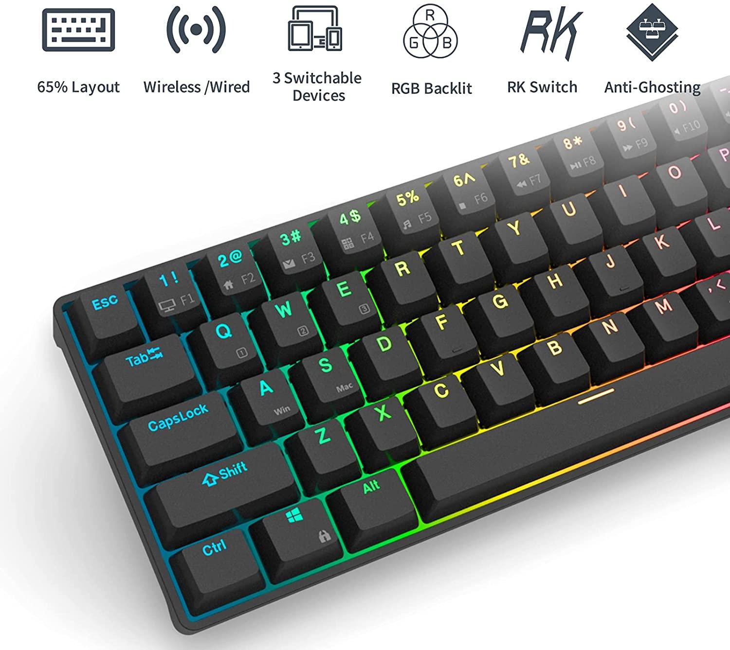 ROYAL KLUDGE G68 TRI-MODE RGB 68 KEYS HOT SWAPPABLE MECHANICAL KEYBOARD BLACK (BROWN SWITCH) - DataBlitz