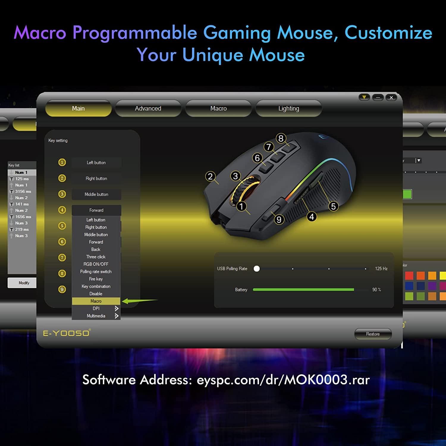 E-Yooso X-11 RGB Ergonomic Wireless Gaming Mouse (Black) - DataBlitz