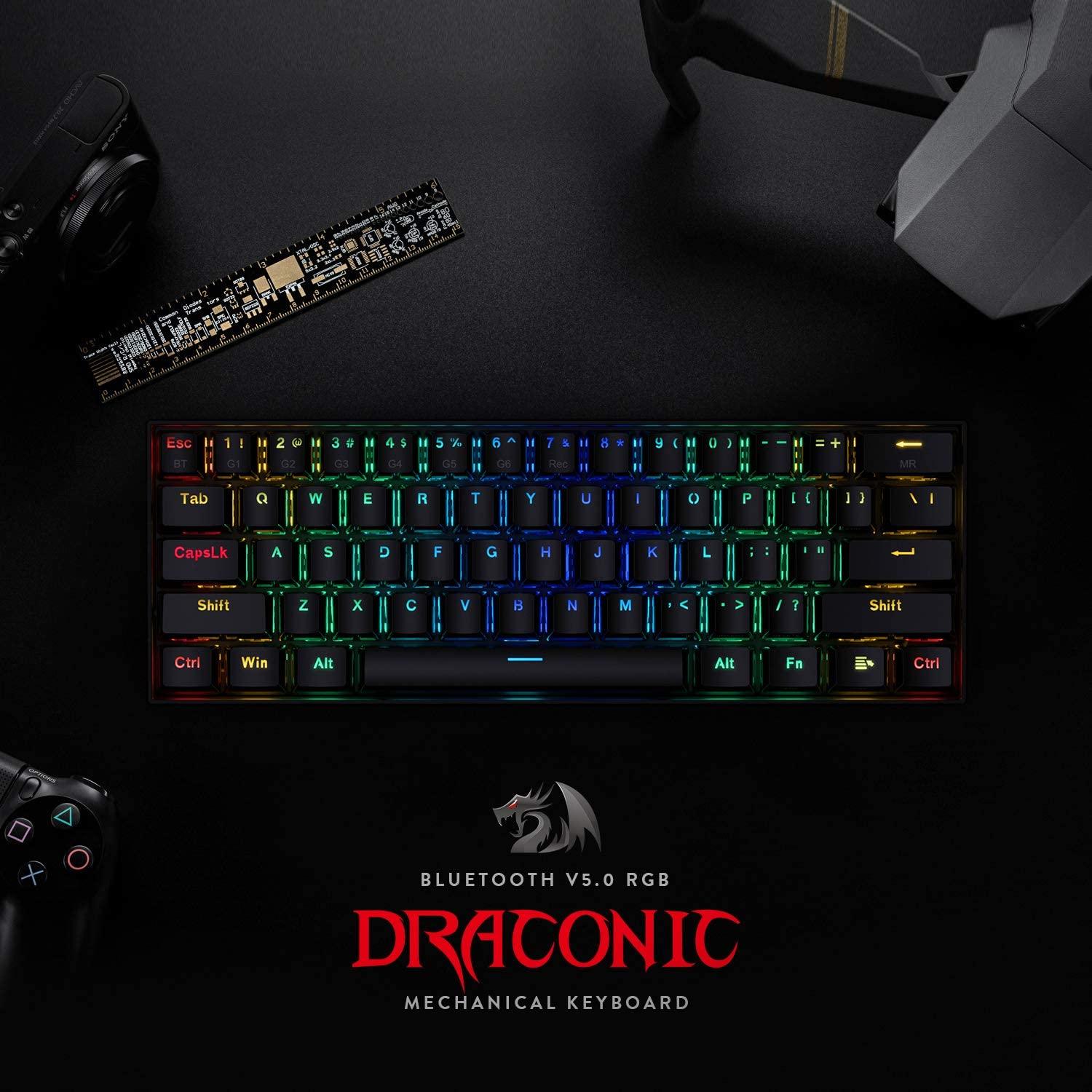 REDRAGON DRACONIC WIRELESS RGB MECHANICAL KEYBOARD (BLACK) (DUST-PROOF BROWN) (K530RGB) - DataBlitz