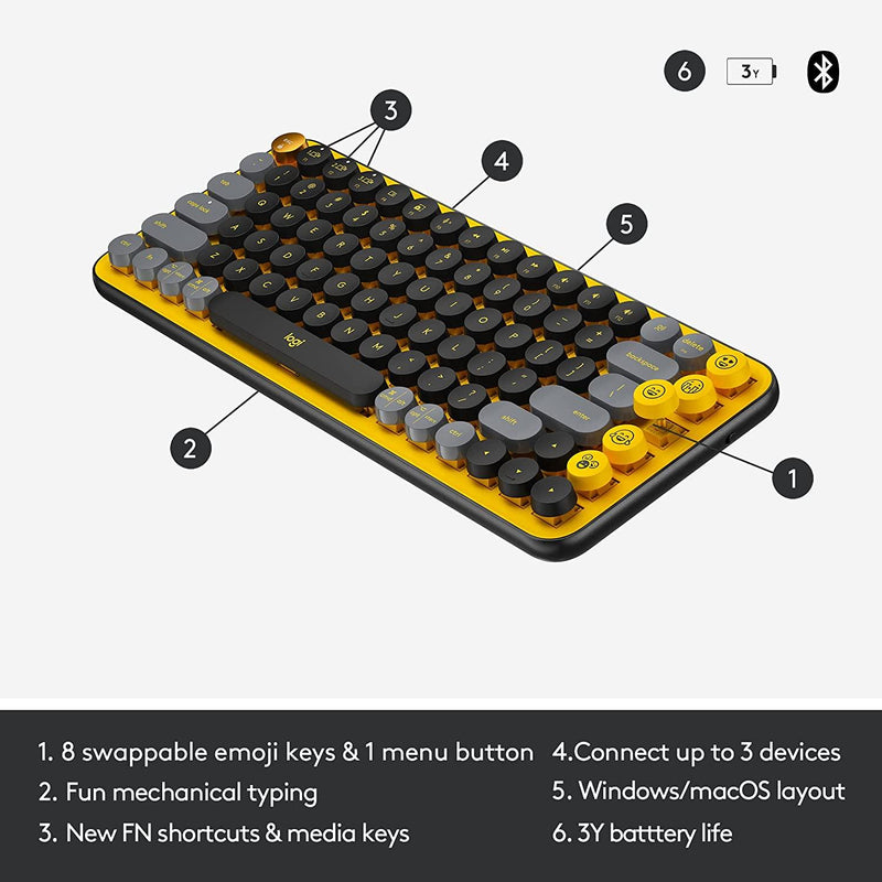 LOGITECH POP KEYS WIRELESS MECHANICAL KEYBOARD WITH CUSTOMIZABLE EMOJI KEYS (BLAST YELLOW) - DataBlitz