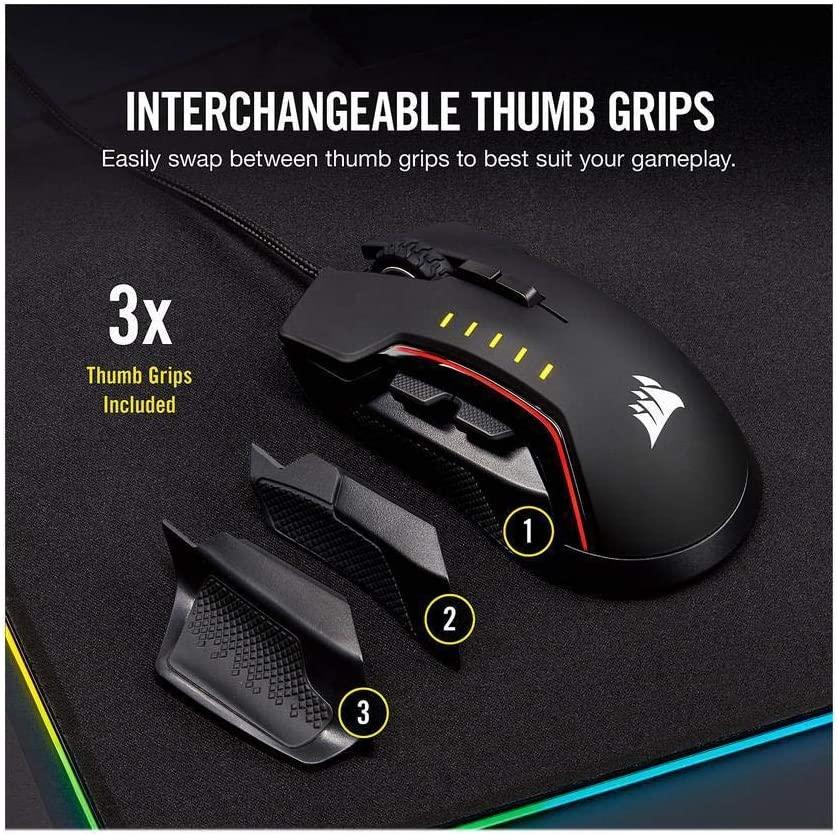CORSAIR GAMING GLAIVE RGB PRO COMFORT FPS/MOBA GAMING MOUSE WITH INTERCHANGEABLE GRIPS (BLACK) - DataBlitz