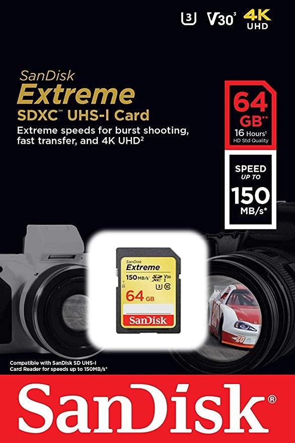 Sandisk Extreme 64GB SDXC UHS-1 Memory Card (SDSDXV6-064G-GNCIN) - DataBlitz