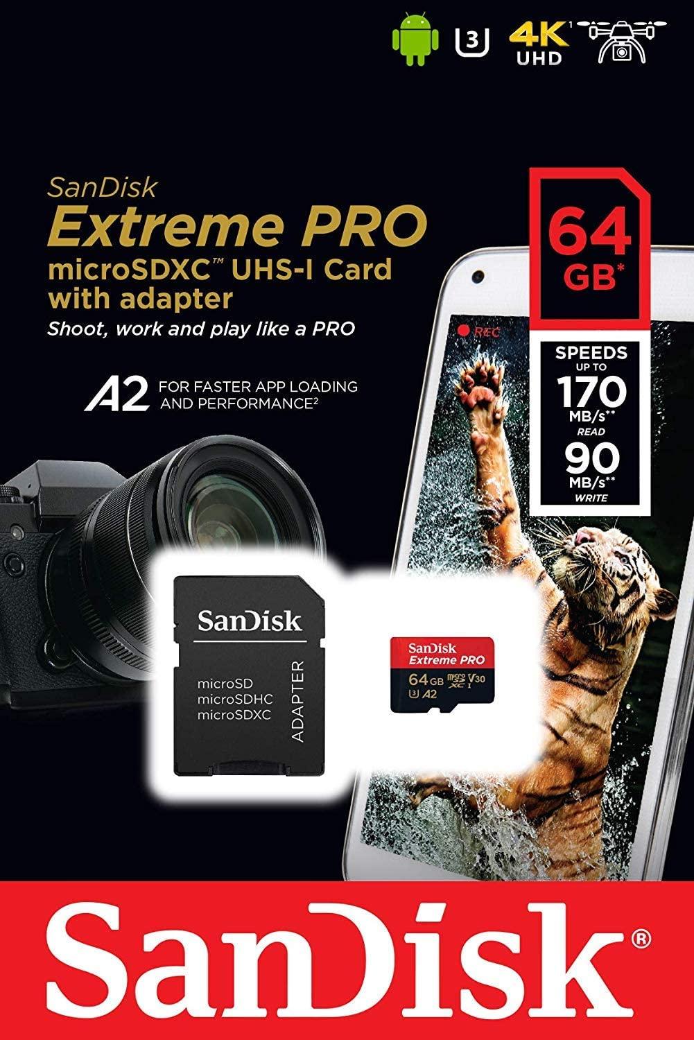 SANDISK Extreme Pro 64GB 200MB/S MICROSDXC UHS-1 Card With Adapter (SDSQXCU-064G-GN6MA) - DataBlitz