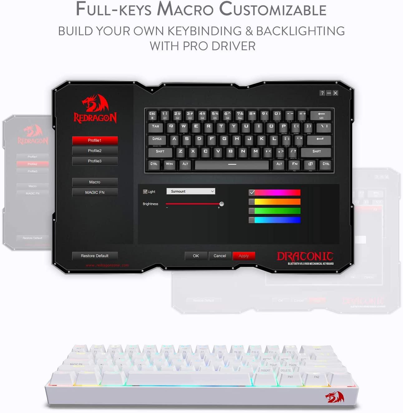 REDRAGON DRACONIC WIRELESS RGB MECHANICAL KEYBOARD (WHITE) (DUST-PROOF BROWN) (K530W-RGB) - DataBlitz
