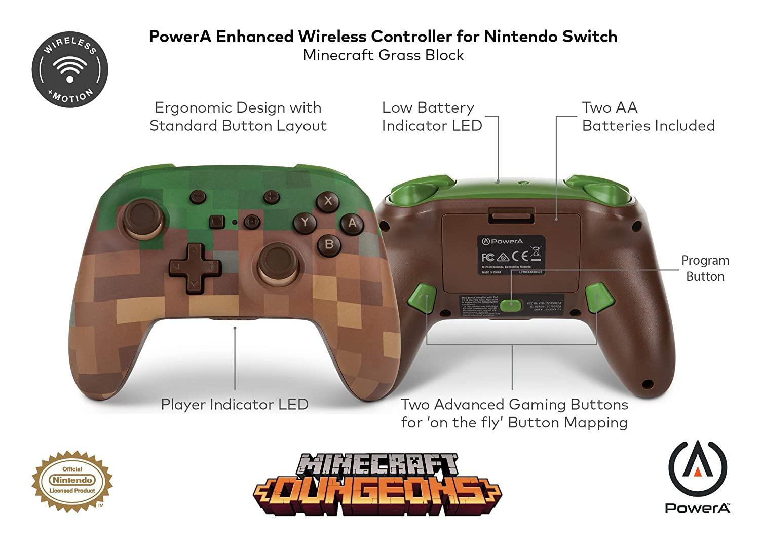 POWER A NSW ENHANCED WIRELESS CONTROLLER MINECRAFT GRASS BLOCK FOR N-SWITCH / SWITCH LITE - DataBlitz