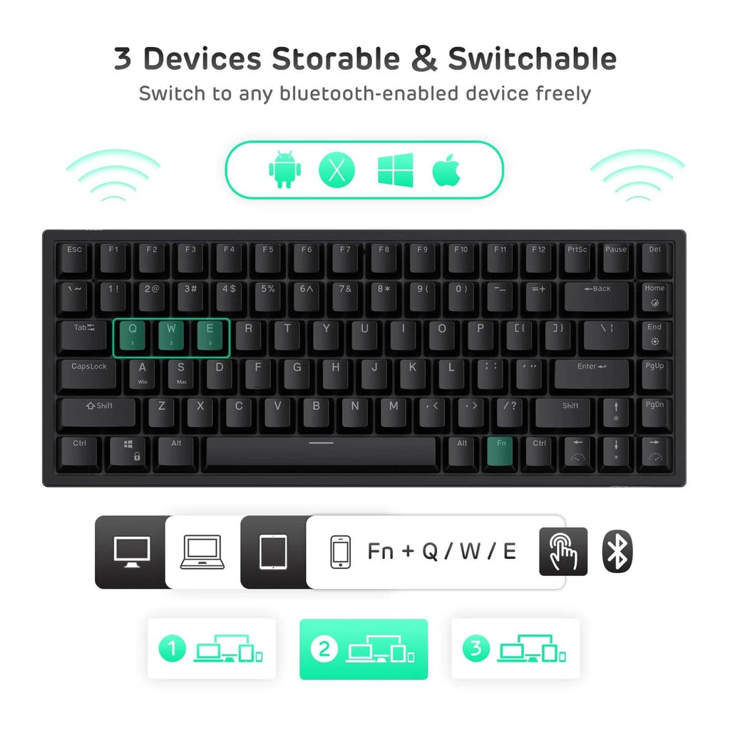 Royal Kludge RK84 Tri-Mode RGB 84 Keys Hot Swappable Mechanical ...