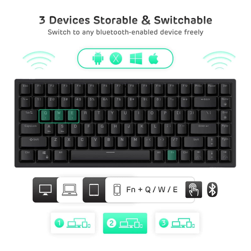 ROYAL KLUDGE RK84 TRI-MODE RGB 84 KEYS HOT SWAPPABLE MECHANICAL KEYBOARD BLACK (BROWN SWITCH) - DataBlitz