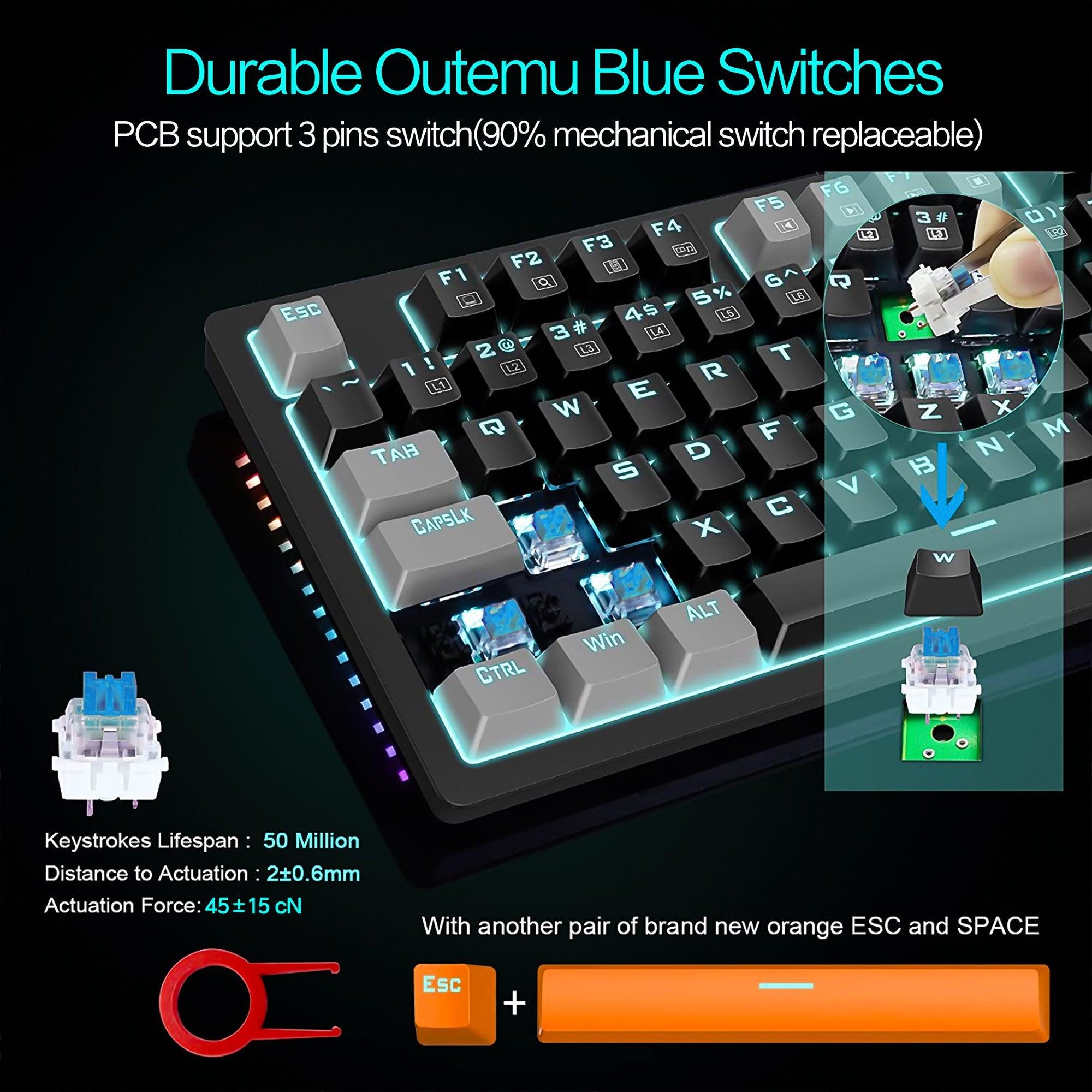 E-YOOSO K-620 Single Light With RGB Side Light 87 Keys Mechanical Keyboard Black/Gray (Blue Switch) - DataBlitz