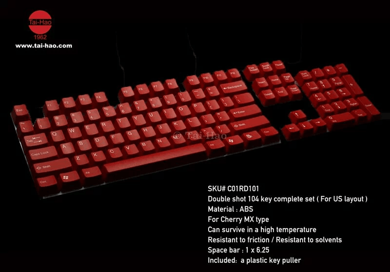TAIHAO DOUBLE SHOT ABS KEYCAPS SET FOR CHERRY MX SWITCH (104-KEYS) (RED) (C01RD101) - DataBlitz