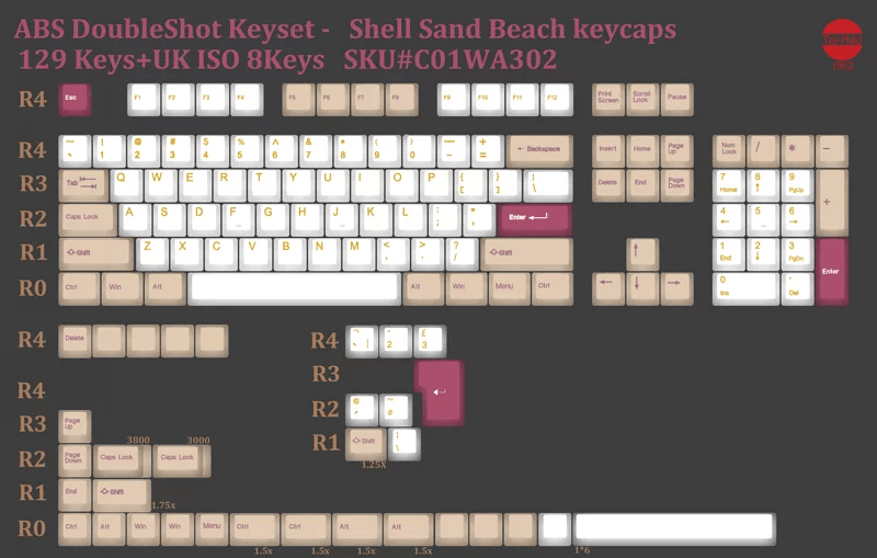 TAIHAO DOUBLE SHOT ABS KEYCAPS SET FOR CHERRY MX SWITCH (137-KEYS) (SHELL SAND BEACH) (C01WA302) - DataBlitz