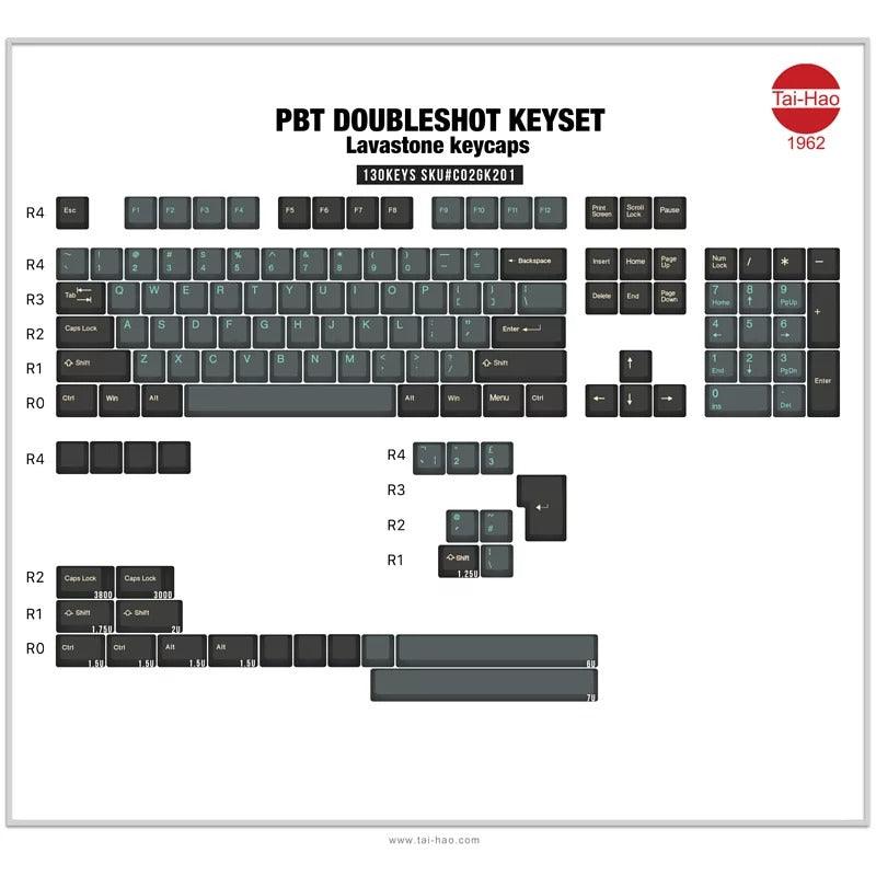 Taihao Double Shot PBT Keycaps Set For Cherry MX Switch (130-Keys) (Lavastone) (C02GL201) - DataBlitz