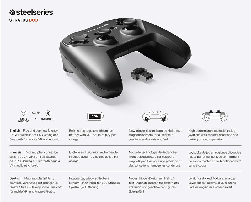 STEELSERIES STRATUS DUO WIRELESS GAMING CONTROLLER BLACK (WINDOWS/ANDROID/VR) (PN69075) - DataBlitz
