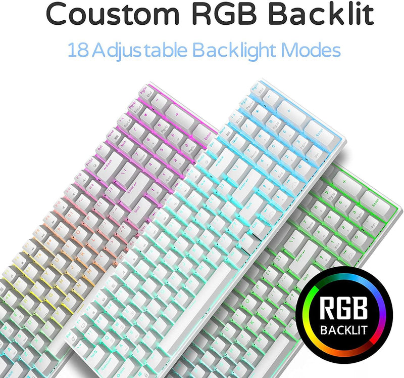 ROYAL KLUDGE RK100 TRI-MODE RGB 100 KEYS HOT SWAPPABLE MECHANICAL KEYBOARD WHITE (RED SWITCH) - DataBlitz