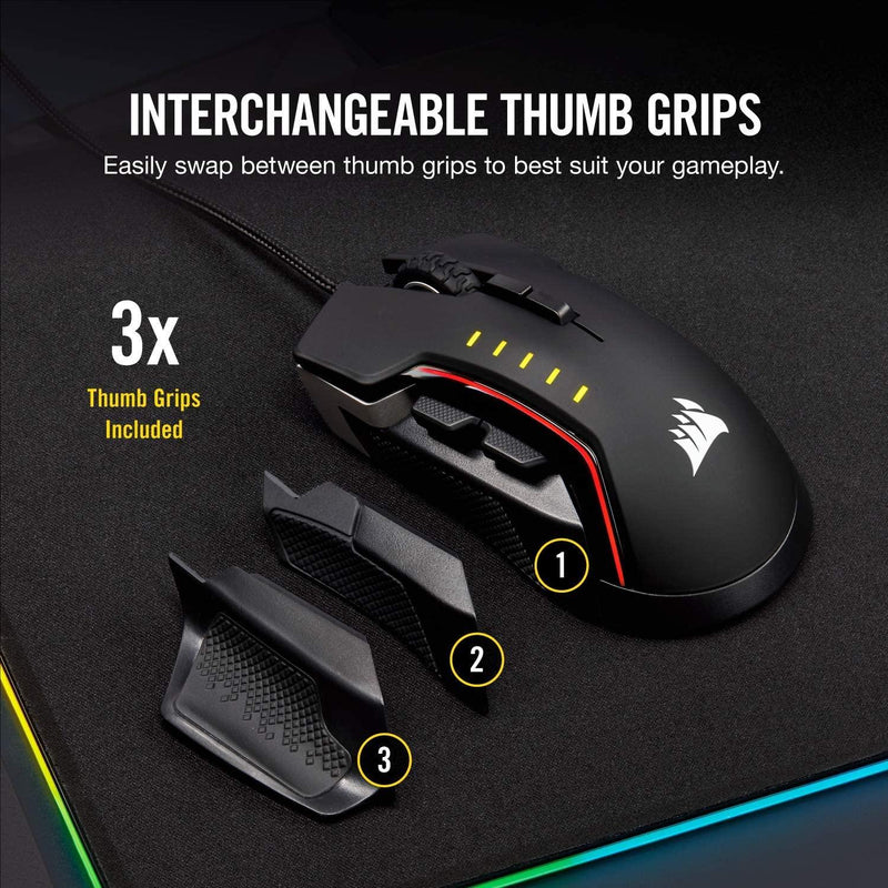 CORSAIR GAMING GLAIVE RGB PRO COMFORT FPSMOBA GAMING MOUSE WITH INTERCHANGEABLE GRIPS (ALUMINUM) - DataBlitz