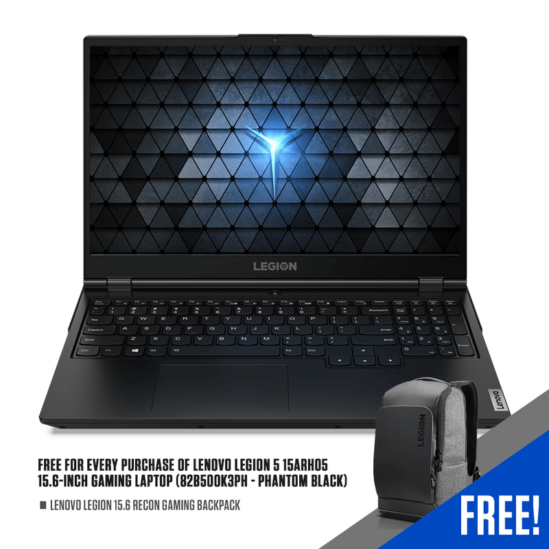 LENOVO LEGION 5 15ARH05 82B500K3PH 15.6" GAMING LAPTOP (PHANTOM BLACK) + LENOVO LEGION 15.6 RECON GAMING BACKPACK - DataBlitz