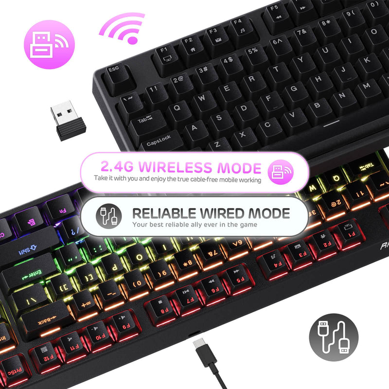 Royal Kludge RK87 Tri-Mode RGB 87 Keys Hot Swappable Mechanical Keyboard Black (Blue Switch) - DataBlitz