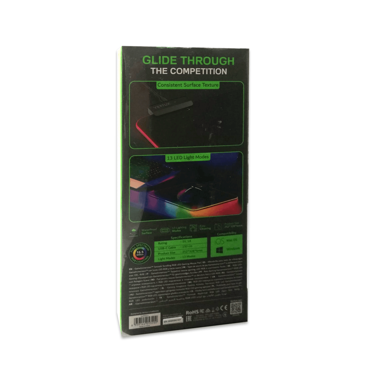 VERTUX SWIFTPAD-L GAMEIMMERSION SMOOTH SCROLLING RGB LED GAMING MOUSE PAD BLACK - DataBlitz