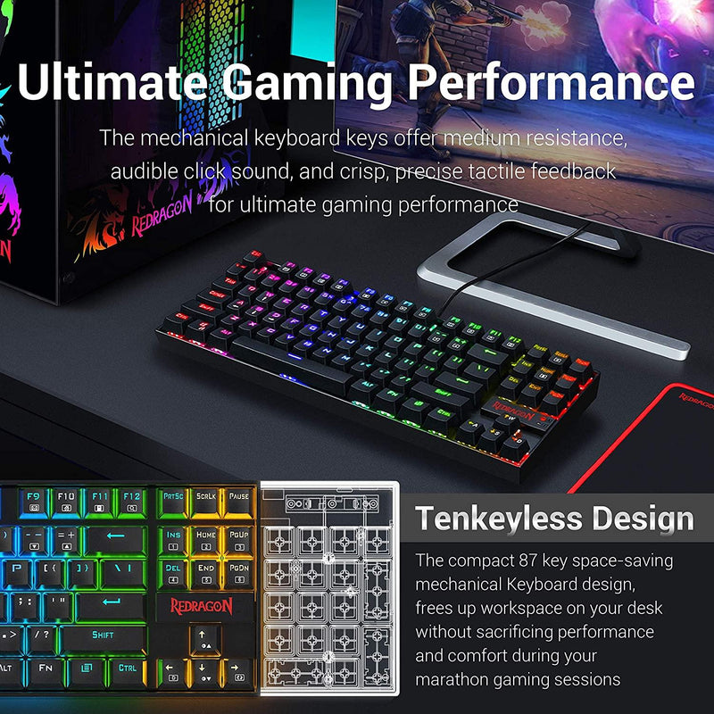 REDRAGON GAMING ESSENTIALS KEYBOARD & MOUSE 2 IN 1 SET (DUST-PROOF BLUE ...