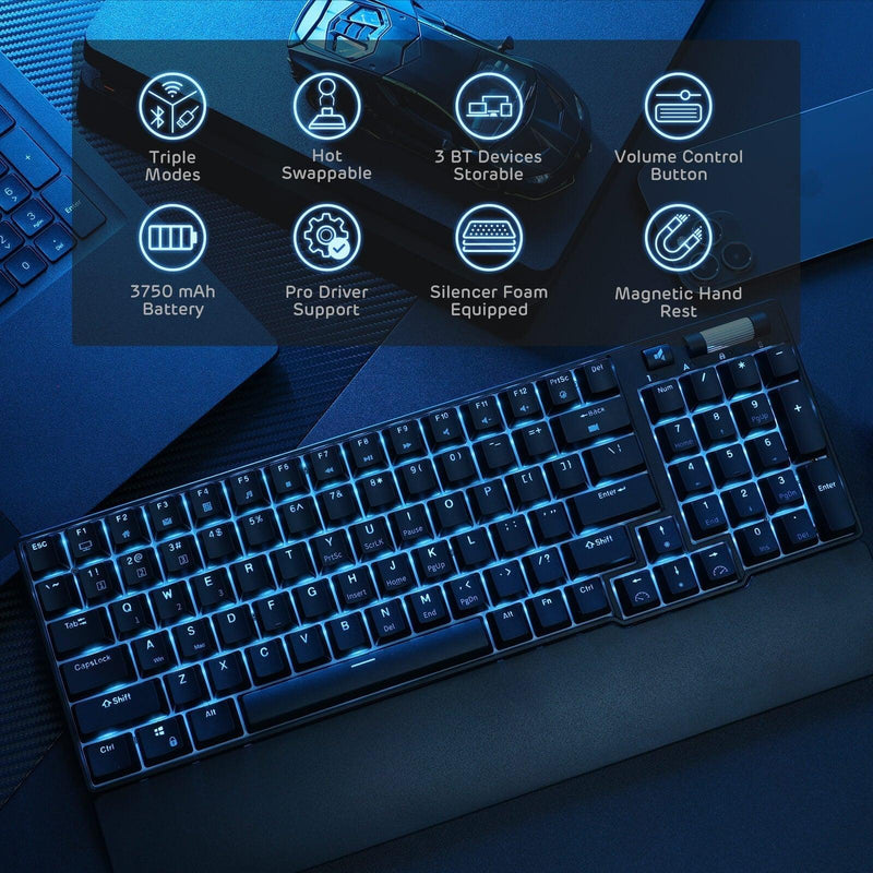 ROYAL KLUDGE RK96 Tri-Mode RGB 96 Keys Hot Swappable Mechanical Keyboard Black (Brown Switch) - DataBlitz