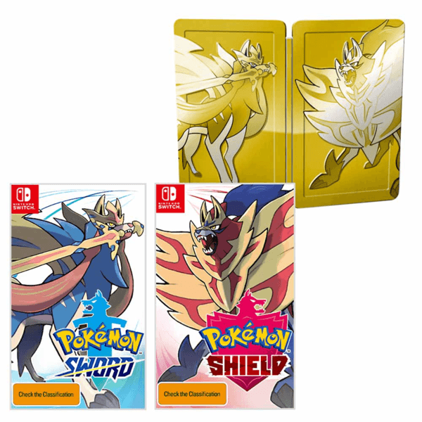 Nintendo Switch Pokemon Sword & Pokemon Shield Double Pack W/ Gold Steelbook