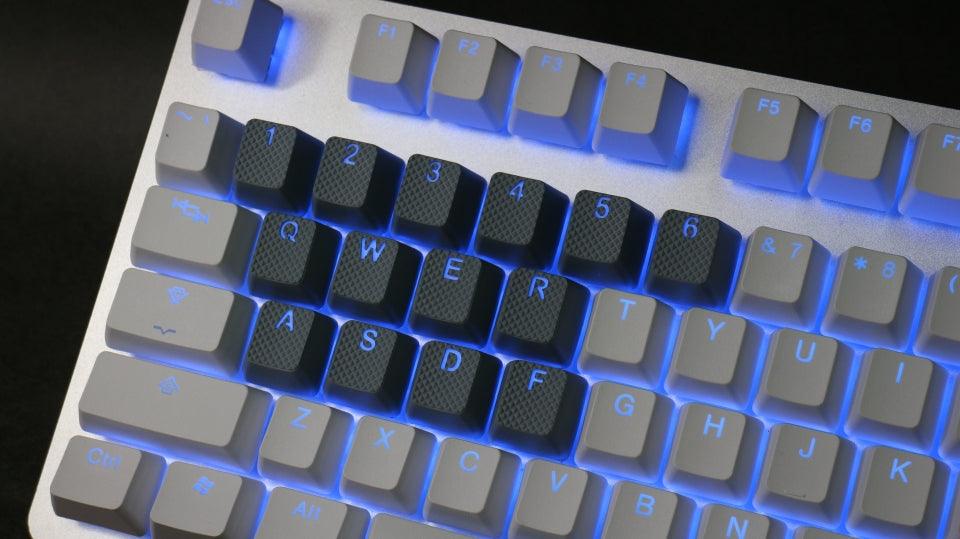 TAIHAO RUBBER DOUBLE SHOT BACKLIT GAMING KEYCAPS SET FOR CHERRY MX SWITCH TYPE (18-KEYS) (NEON GREY) - DataBlitz