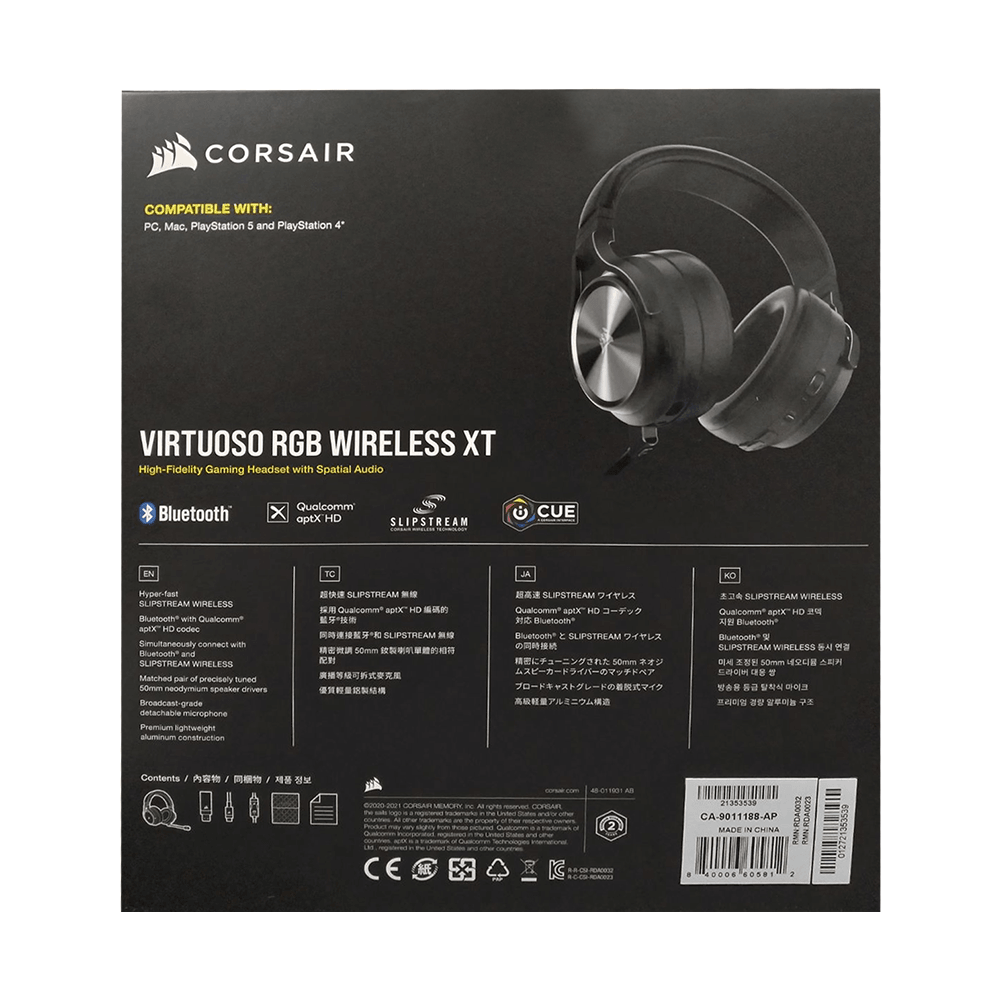 Corsair Virtuoso RGB Wireless XT High-Fidelity Gaming Headset With Spatial Audio (Slate) - DataBlitz