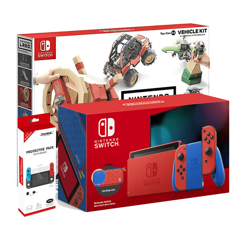 NSW CONSOLE MARIO RED & BLUE + DOBE PROTECTIVE PACK (TNS-1899) + LABO KIT TOY-CON 03 DRIVE KIT BUNDLE - DataBlitz