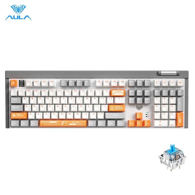 Aula Wind F3050 109-Keys 2.4G+Wired Hot-Swappable Mechanical Gaming Keyboard (Grey) (Blue Switch) - DataBlitz