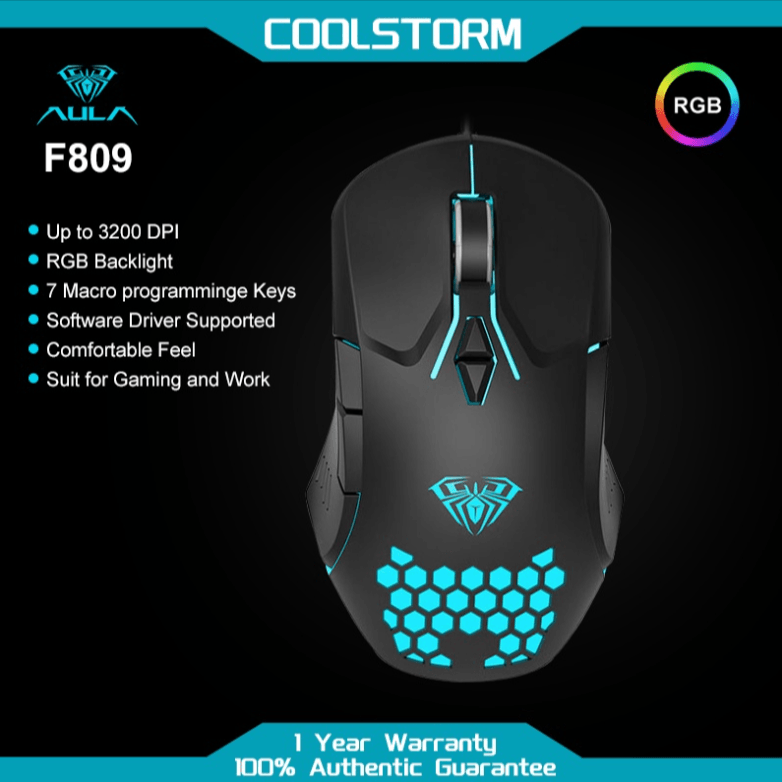 Aula Wind F809 Wired Gaming Mouse With Marco Programmable 4 Speed Dpi Multiple Backlight Modes Seven-Color Breath - DataBlitz