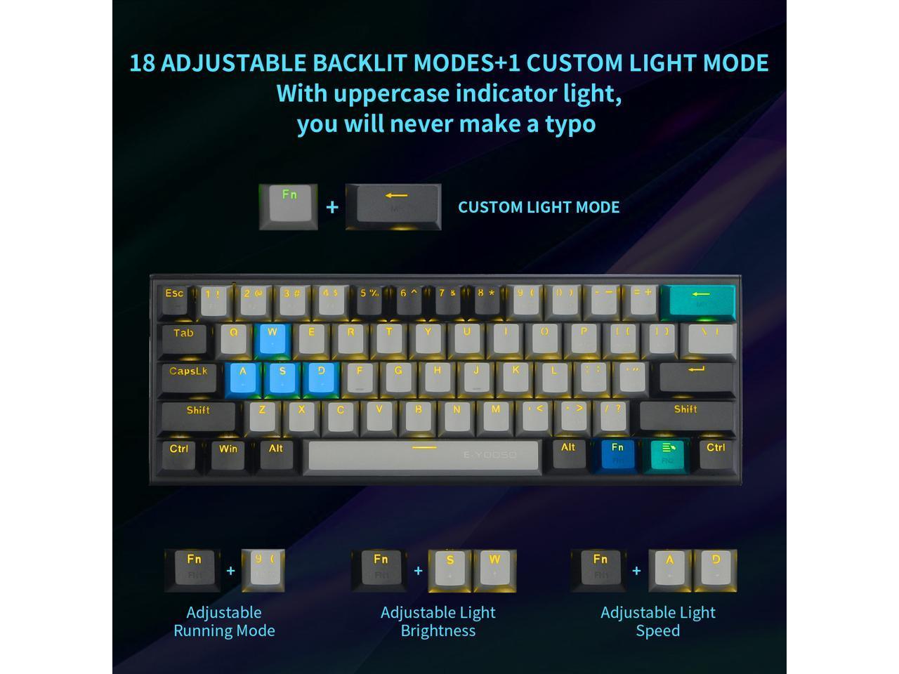 E-YOOSO Z-11 Single Light RGB 61 Keys Hot Swappable Mechanical Keyboard Gray/Black (Red Switch) - DataBlitz