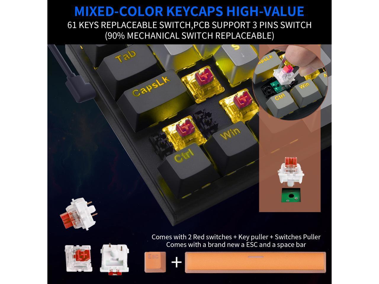 E-YOOSO Z-11 Single Light RGB 61 Keys Hot Swappable Mechanical Keyboard Gray/Black (Red Switch) - DataBlitz