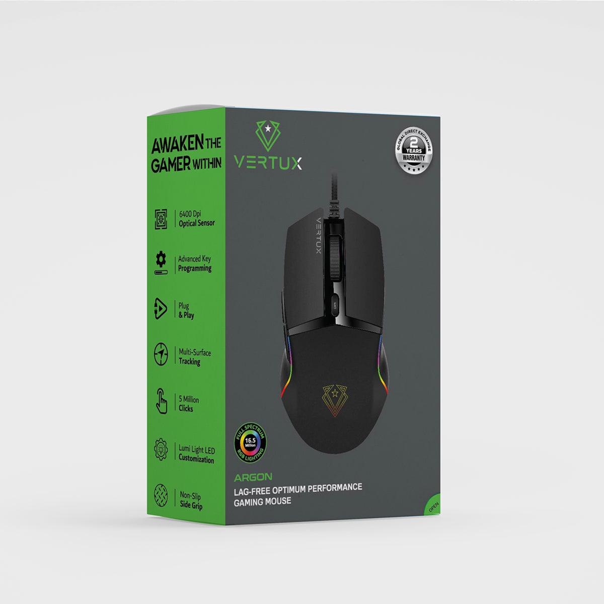 VERTUX ARGON Lag-Free Optimum Performance Gaming Mouse (Black) - DataBlitz