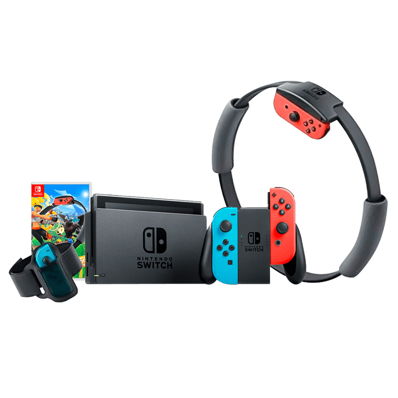 NINTENDO SWITCH CONSOLE WITH RED/BLUE JOYCON (REFRESH) + NSW-RINGFIT ADVENTURE (ASIAN) BUNDLE - DataBlitz