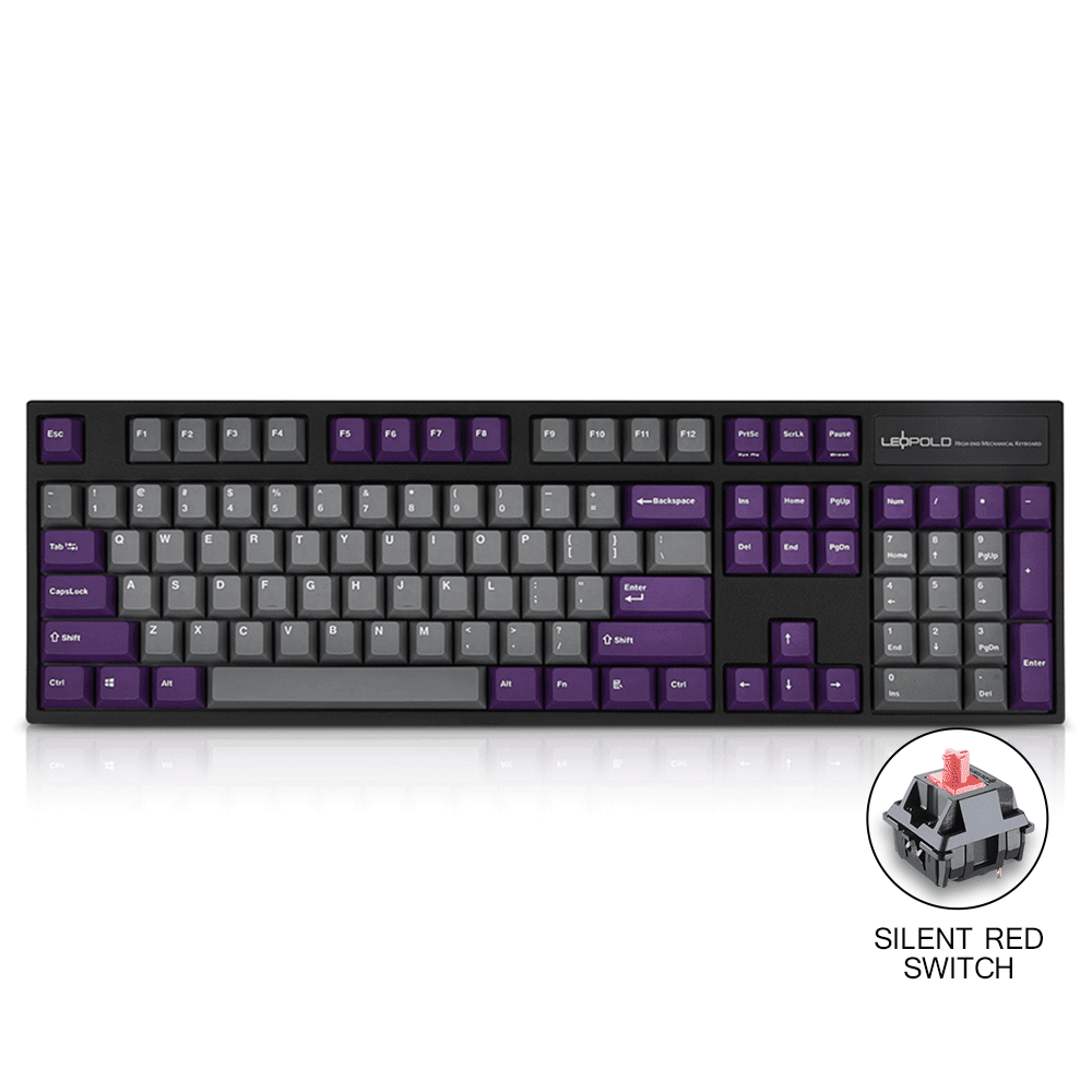 LEOPOLD 104-KEYS MECHANICAL KEYBOARD TWO-TONE GRAY/PURPLE KEYCAP + WHITE FONT (SILENT RED SWITCH) (FC900RS/EGPPD(B)) - DataBlitz