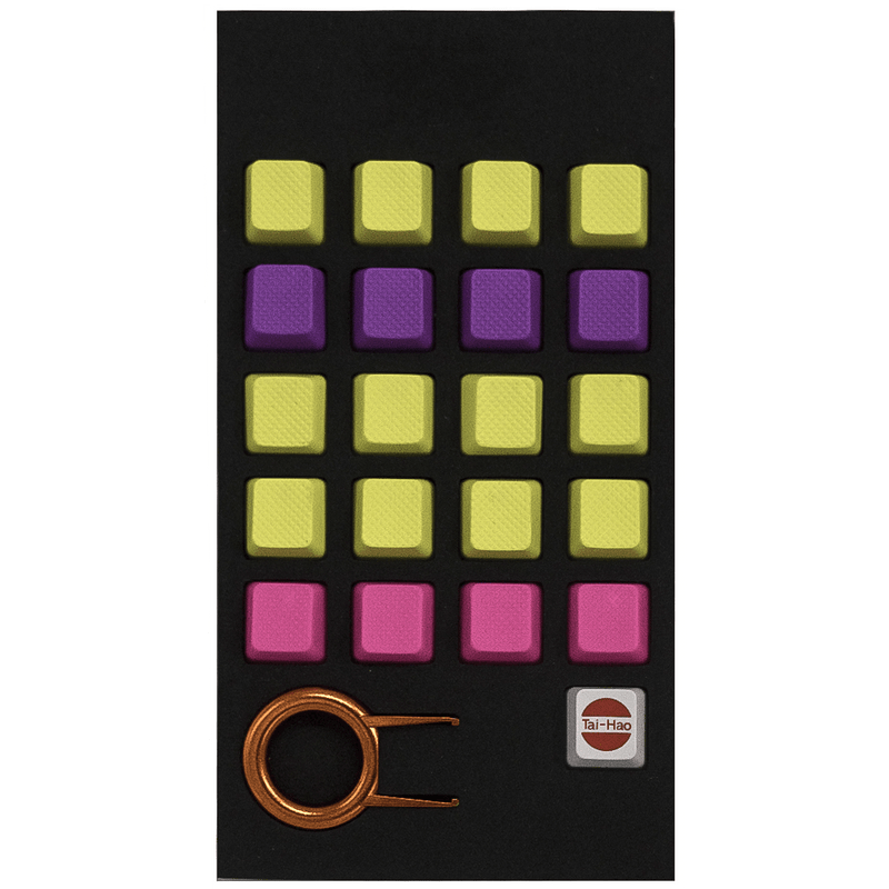 TAIHAO RUBBER DOUBLE SHOT BACKLIT GAMING KEYCAPS SET FOR CHERRY MX SWITCH TYPE (20-KEYS) (BLANK KEYS) (NEON YELLOW PURPLE PINK) - DataBlitz