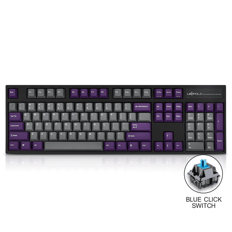 LEOPOLD 104-KEYS MECHANICAL KEYBOARD TWO-TONE GRAY/PURPLE KEYCAP + WHITE FONT (BLUE CLICK SWITCH) (FC900RC/EGPPD(B)) - DataBlitz