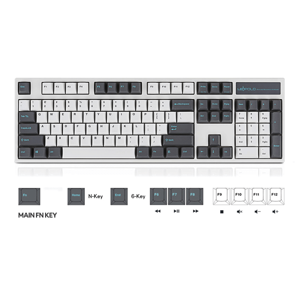 LEOPOLD 104-KEYS MECHANICAL KEYBOARD TWO-TONE WHITE/DARK GRAY KEYCAPS (CLEAR SWITCH) (FC900RW/EWDPD) - DataBlitz