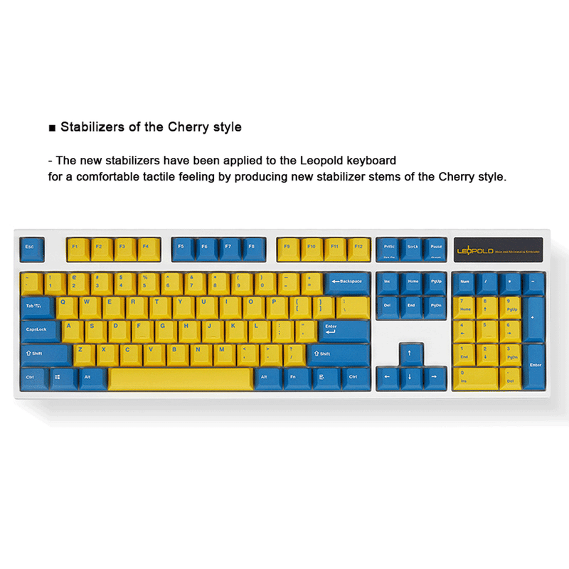 LEOPOLD 104-KEYS MECHANICAL KEYBOARD TWO-TONE YELLOW/BLUE KEYCAP + BLUE/WHITE FONT (SILENT RED SWITCH) (FC900RS/EYBPD(W)) - DataBlitz