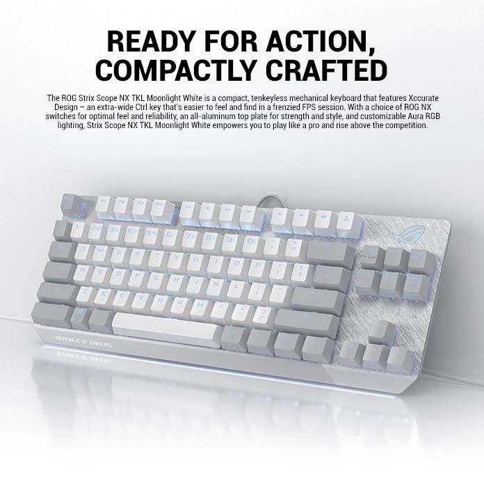 ASUS ROG Strix Scope NX TKL Wired Mechanical Gaming Keyboard (Moonlight White) Blue Switch Clicky & Tactile - DataBlitz