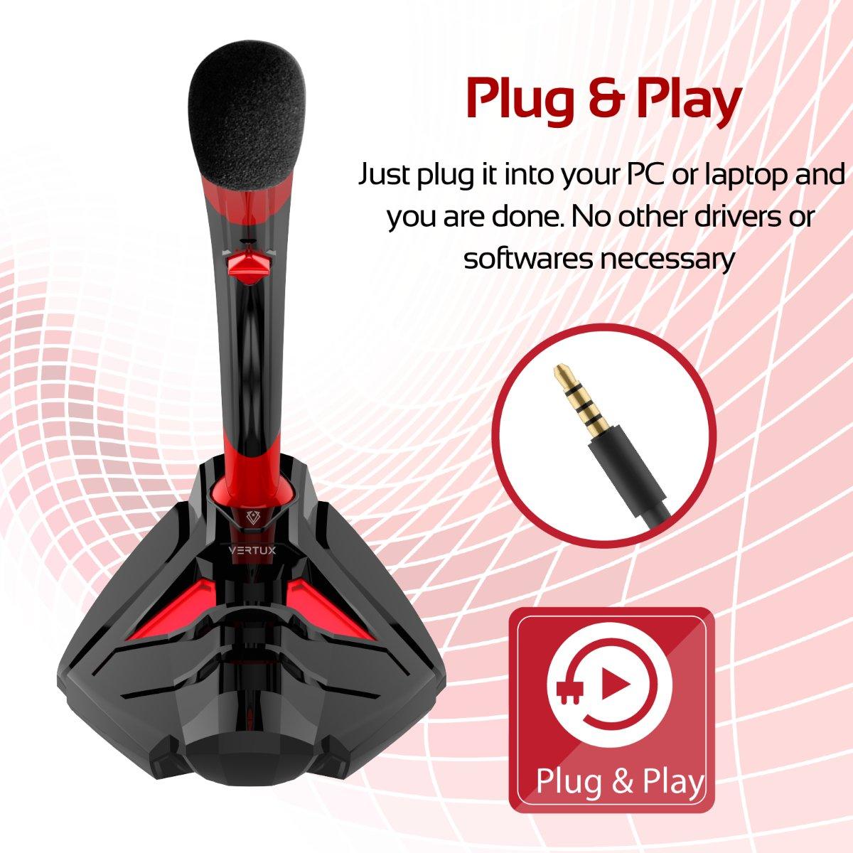 VERTUX STREAMER-4 UNIVERSAL DIGITAL 3.5MM DESKTOP GAMING MICROPHONE RED - DataBlitz