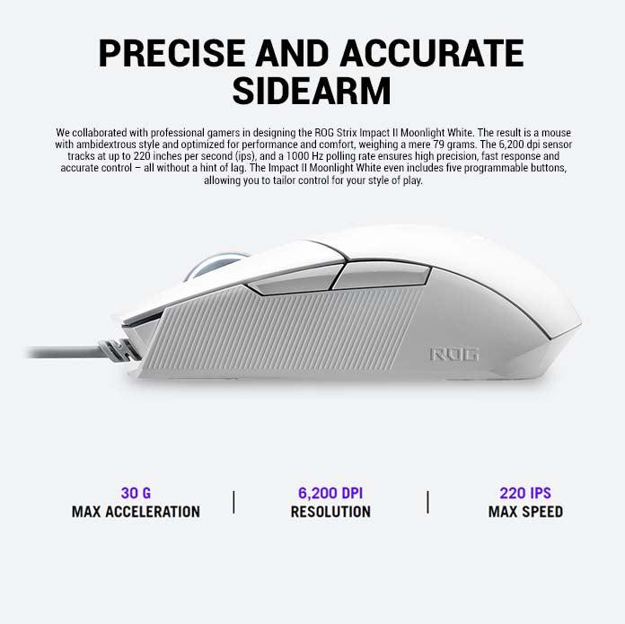 ASUS ROG STRIX IMPACT II OPTICAL GAMING MOUSE (MOONLIGHT WHITE) - DataBlitz