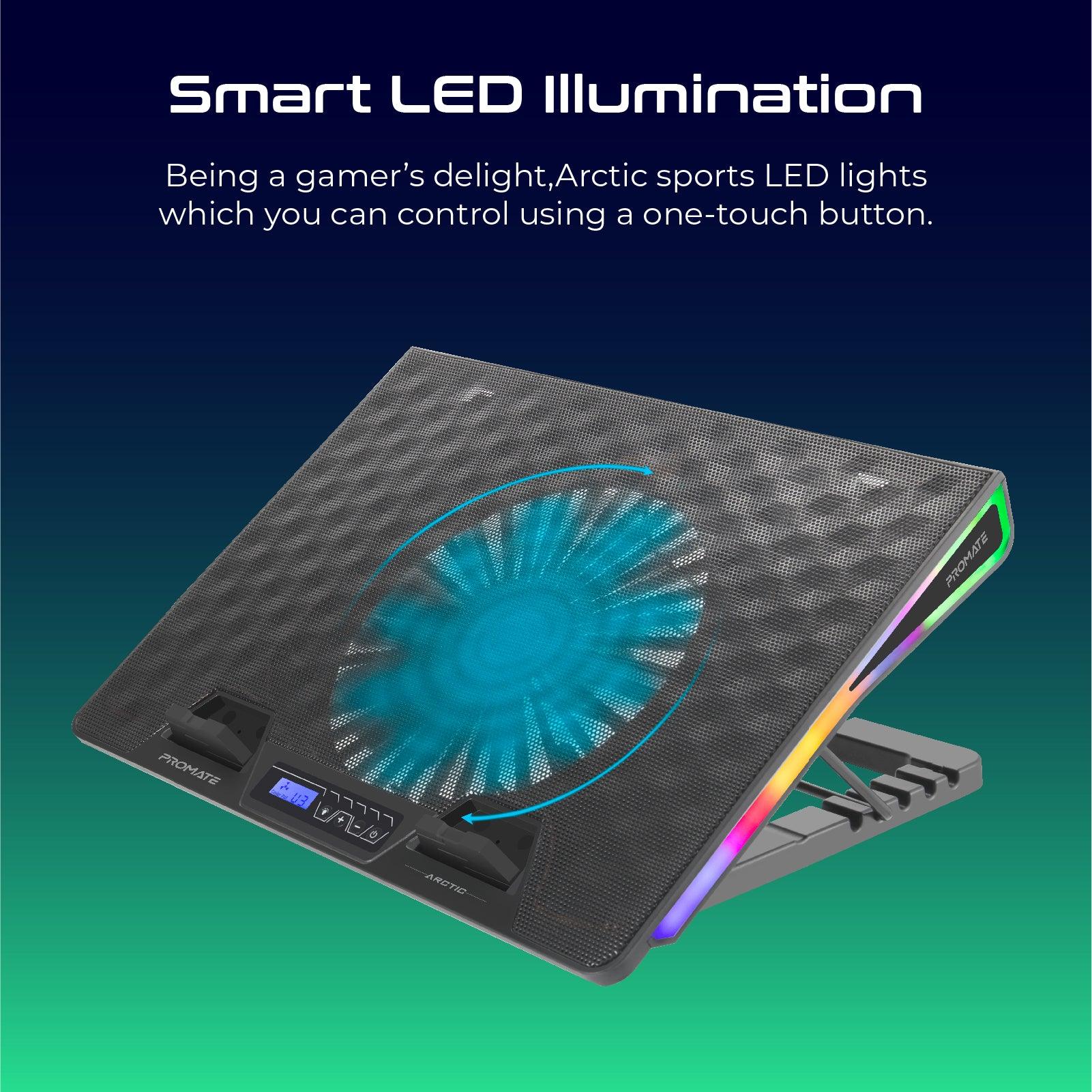 VERTUX ARCTIC PORTABLE HEIGHT ADJUSTABLE GAMING COOLING PAD RAINBOW LED LIGHT BLACK - DataBlitz