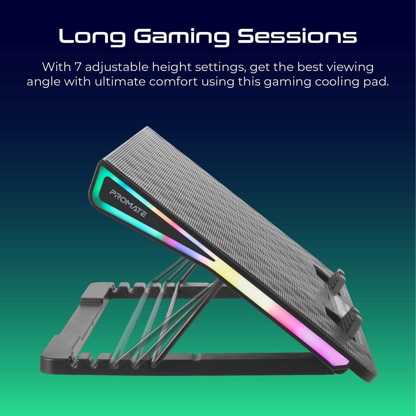 VERTUX ARCTIC PORTABLE HEIGHT ADJUSTABLE GAMING COOLING PAD RAINBOW LED LIGHT BLACK - DataBlitz