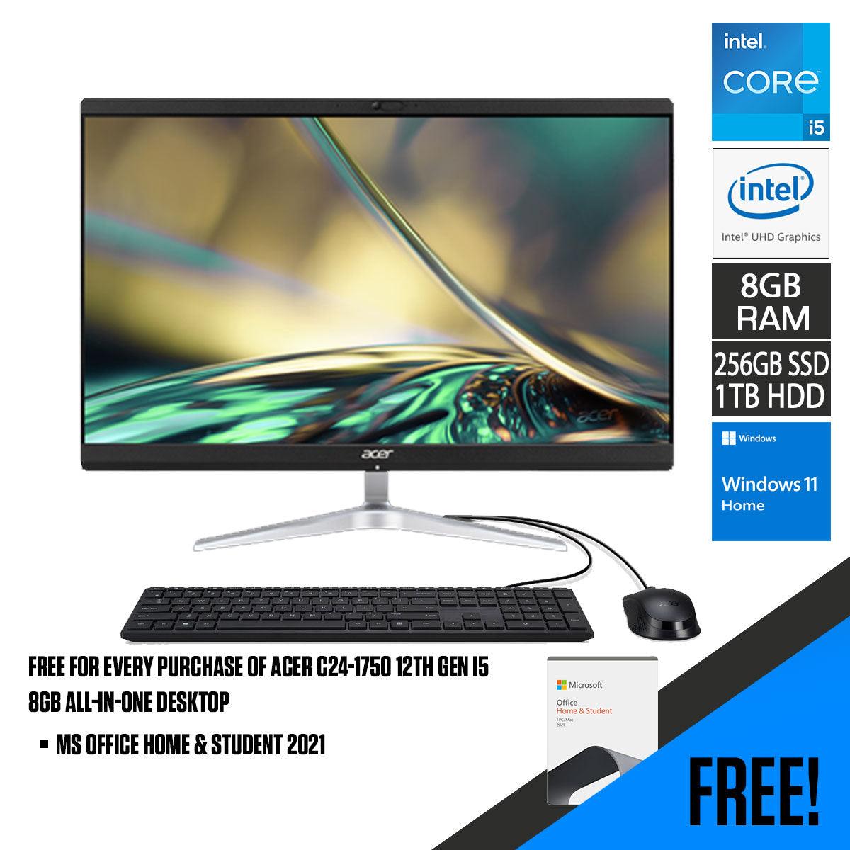 Acer Aspire C24-1750 AIO Desktop | 23.8" FHD | i5-1240P | 8GB RAM | 256GB SSD + 1TB HDD | UHD Graphics | Windows 11 Home | MS Office Home & Student 2021 - DataBlitz